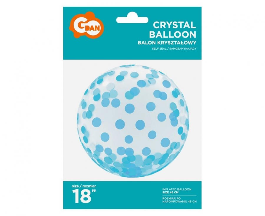 Balon kryształowy, niebieskie grochy 18" KR-18NG GoDan